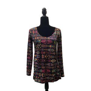 LulaRoe Long Sleeve Black Shirt with Multicolor Dashes, XS, Pre-owned